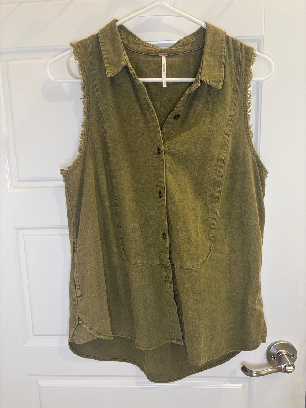 Free People Olive Green Linen Blend Sleeveless Button Down Tunic Top XS